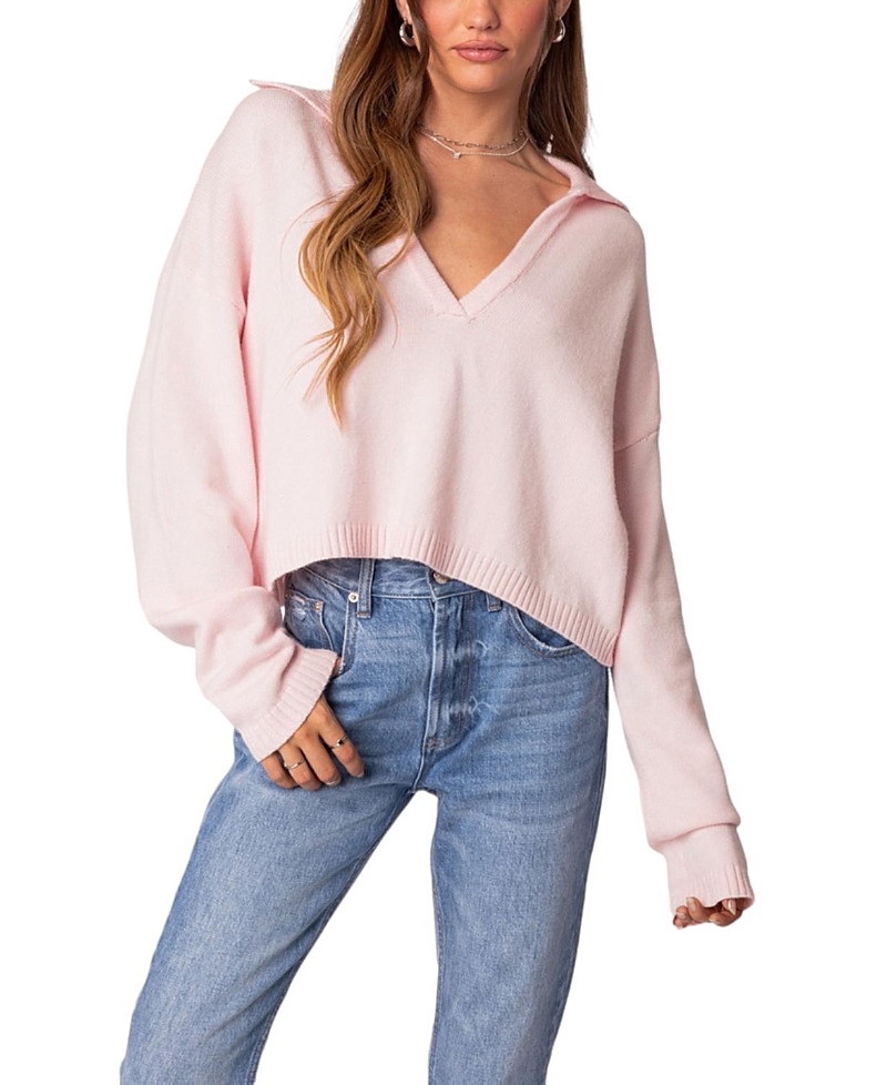 Shop Edikted Marcie Oversized Cropped Sweater In Light Pink