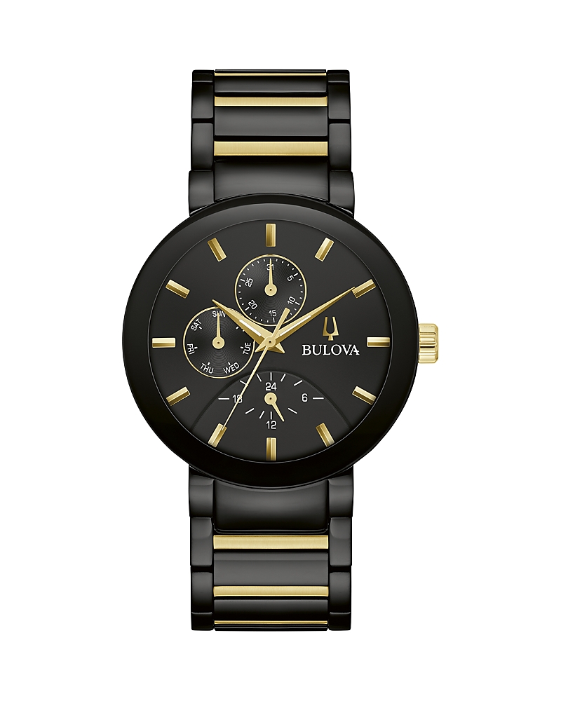 Bulova Mens Chronograph Two Tone Stainless Steel Bracelet Watch 98c149 In Black/two-tone