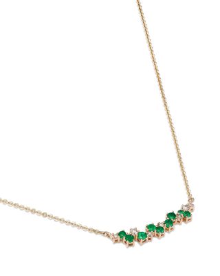 Emerald & Diamond Curved Bar Necklace in 14K Yellow Gold