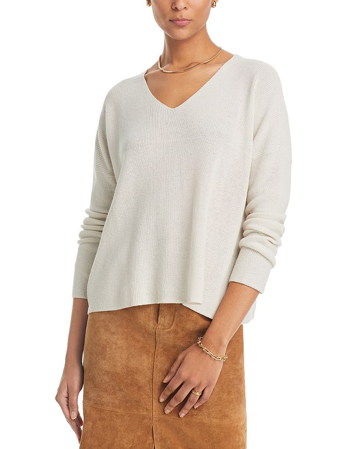 EILEEN FISHER Womens Blue Long Sleeve V Neck Top