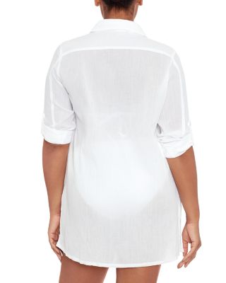Crushed Cotton Camp Shirt Swim Cover-Up