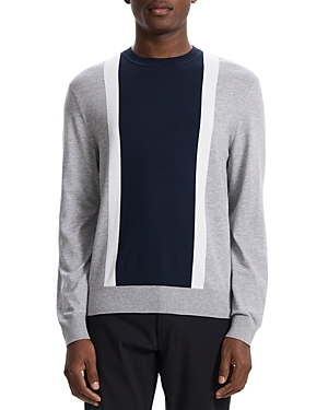 Shop Theory Intarsia Crewneck Sweater In Light Gray Heather Multi
