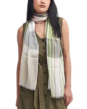 Shop Barbour Kendra Check Scarf In Green/white