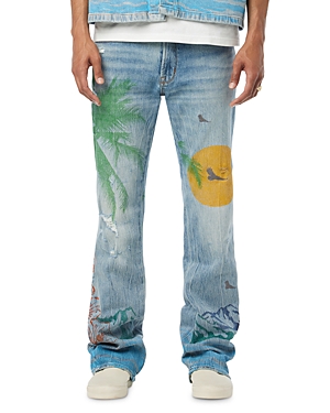 Shop Hudson Walker Kick Flare Distressed Printed Jeans In Indigo Pale Blue