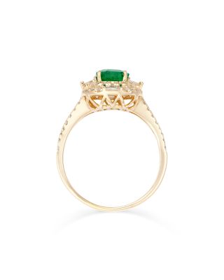 Emerald & Diamond Halo Ring in 14K Yellow Gold