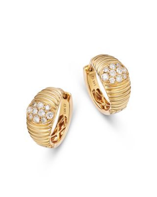 Bloomingdale's Fine Collection - Diamond Ridged Small Huggie Hoop Earrings in 14K Yellow Gold, 0.35 tcw