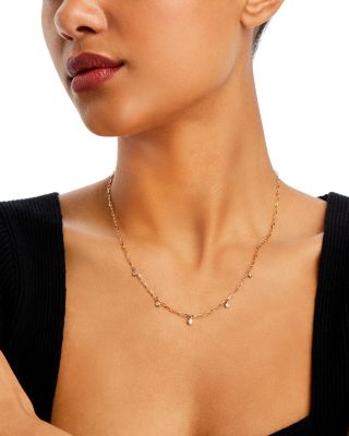 Diamond Bezel Dangle Collar Necklace in 14K Yellow Gold, 0.25 tcw