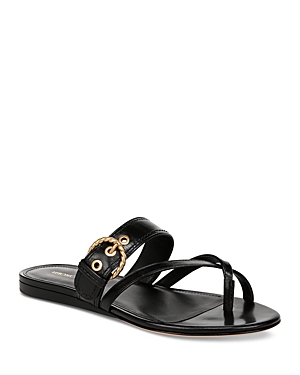 Veronica Beard Salva Leather Thong Buckle Sandals In Black