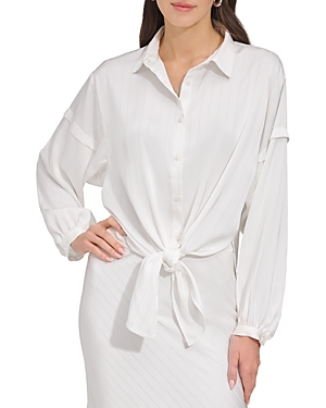 Shop Dkny Jacquard Tie Front Blouse In Ivory