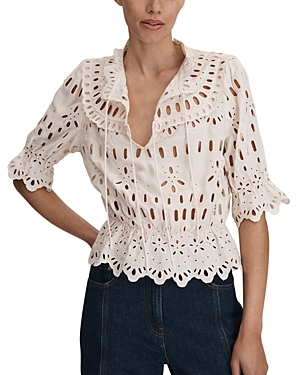 Shop Reiss Kyra Broderie Blouse In Cream