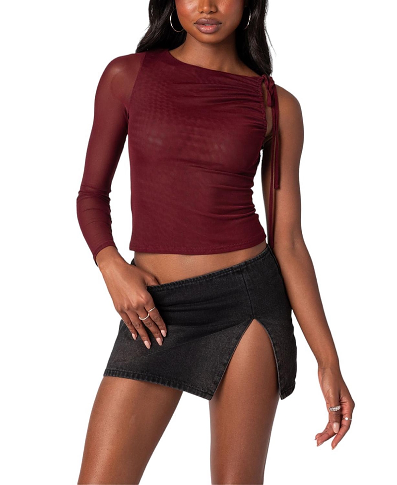 EDIKTED JUPITER ONE SHOULDER MESH TOP