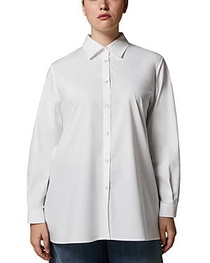 Marina Rinaldi Oversized Cotton Poplin Flounce Back Shirt In Optical White