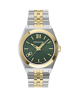 Shop Ferragamo Vega New Watch, 40mm In Green/two-tone