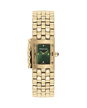 Shop Ferragamo Secret Watch, 19mm X 30mm In Green/gold