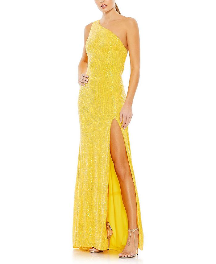 Mac Duggal Sequined One Shoulder Draped Back Gown | Bloomingdale's
