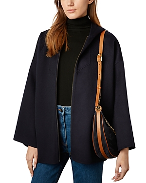 Shop Gerard Darel Nesrynn Hooded Wool Coat In Navy