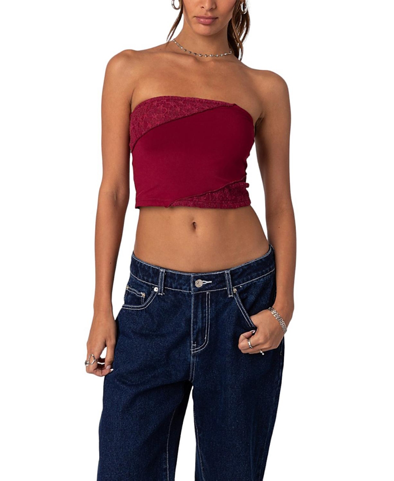 EDIKTED LACE PATCHWORK TUBE TOP