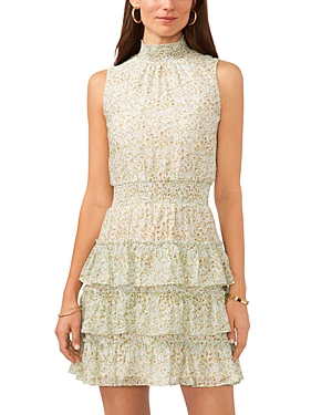 1.state Floral Print Tiered Ruffle Minidress In Blue River
