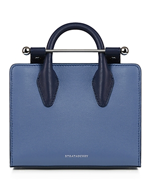 Shop Strathberry Leather Nano Tote In Navy Sea Blue Multi