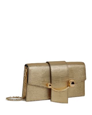 Crescent Snake Embossed Leather Shoulder Bag
