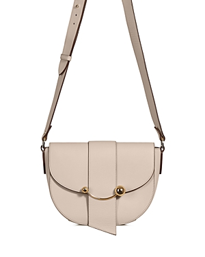Shop Strathberry Crescent Leather Satchel In Oat/gold