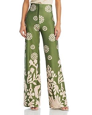Shop Andres Otalora Scuba Printed Pants In Green Dots With Abstract Border Print