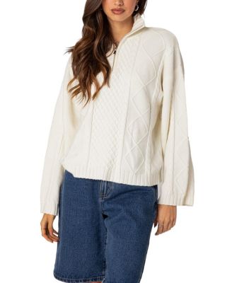 Oversized Quarter Zip Cable Knit Sweater