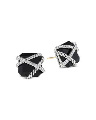 David Yurman - Cable Wrap Stud Earrings in Sterling Silver with Diamonds, 0.33 tcw