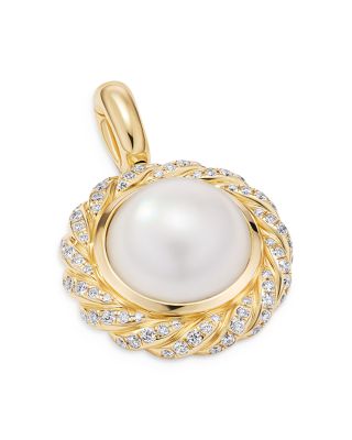 David Yurman 18K Yellow Gold Pearl South Sea White Pearl & Diamond Halo Pendant