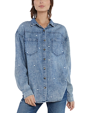 Shop Billy T Hearts Embroidered Shirt In Denim
