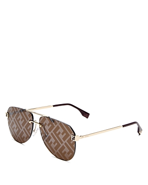 Shop Fendi Sky Aviator Sunglasses, 61mm In Gold/brown Mirrored Solid