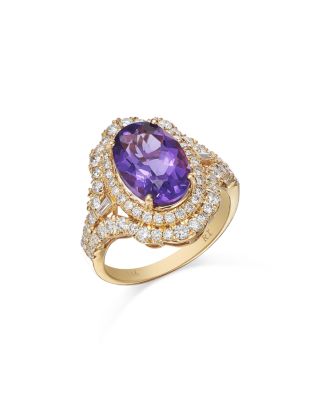 Bloomingdale's Fine Collection - Amethyst & Diamond Double Halo Ring in 14K Yellow Gold