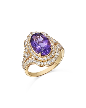 Shop Bloomingdale's Amethyst & Diamond Double Halo Ring In 14k Yellow Gold In Amethyst/gold
