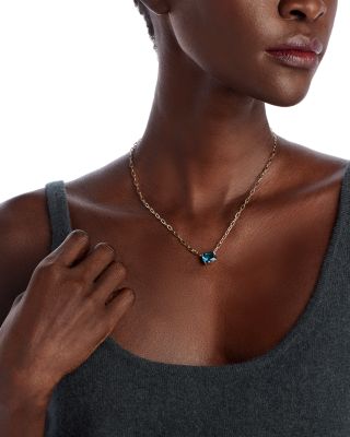 London Blue Topaz Solitaire Pendant Necklace in 14K Yellow Gold, 18"