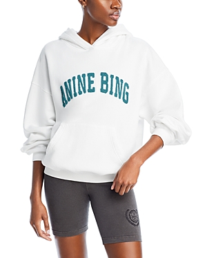 Anine Bing Harvey Sweatshirt In Ivory With Dark Sage In Ivory/dark Sage