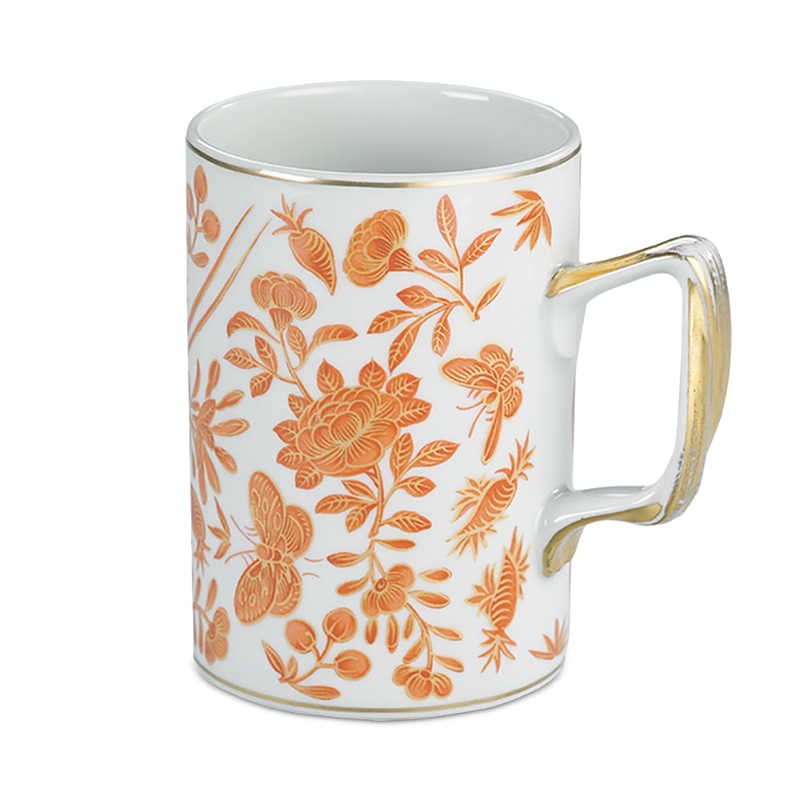 Mottahedeh Sacred Bird & Butterfly Orange Mug In Orange White