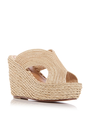 Shop Carrie Forbes Women's Lina Raffia Woven Wedge Slide Sandals In Natural