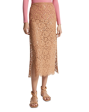 Shop Michael Kors Corded Lace Sequin Embroidered Midi Skirt In Suntan