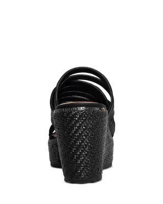 Women's Leather Toe Loop Wedge Slide Sandals