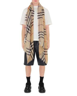 Reversible Check Wool Silk Scarf