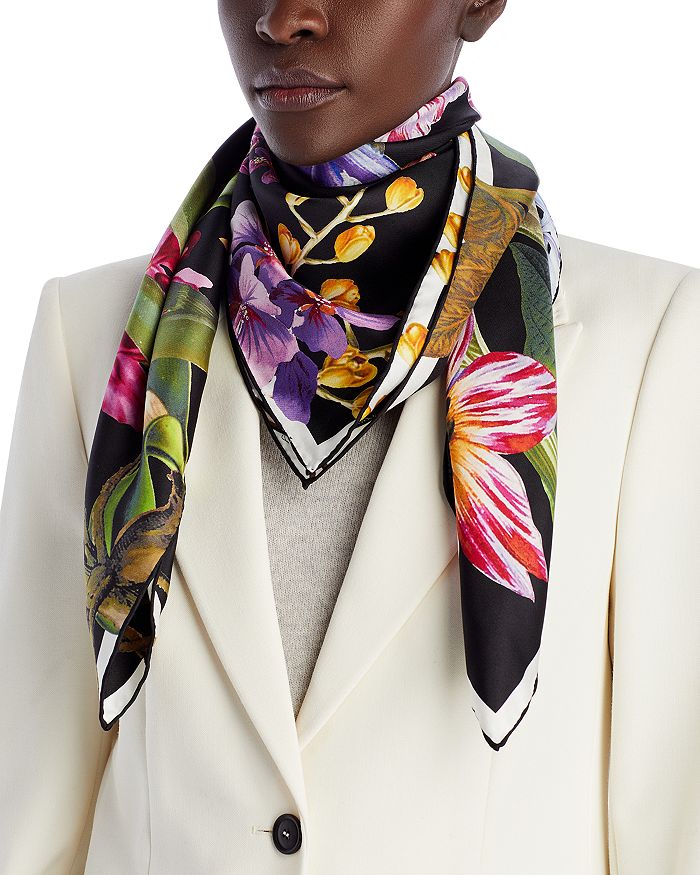 Botanica No. 1 Chiffon Square Scarf with Black Accent