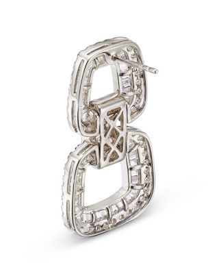 Diamond Round & Baguette Geometric Drop Earrings in 14K White Gold, 4.25 tcw