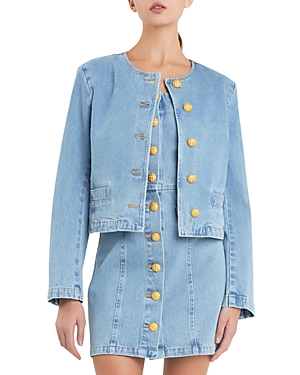 English Factory Cropped Denim Jacket In Light Blue