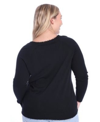  Plus Size Cotton Distressed Long Sleeve V-Neck Sweater