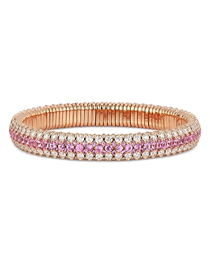 18K Rose Gold Pink Sapphire & Diamond Three Row Stretch Bracelet