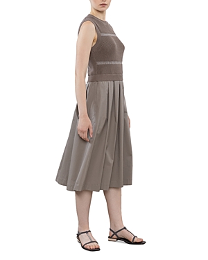 Shop Peserico Cotton Sleeveless Midi Dress In Sepia