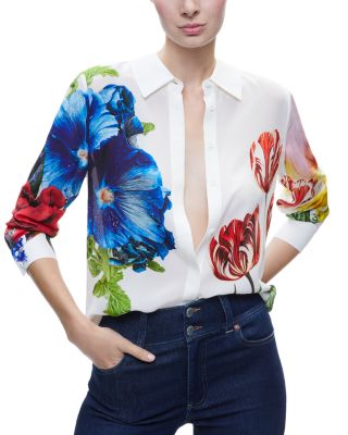 Alice and Olivia Willa Floral Concealed Button Blouse Bloomingdale's