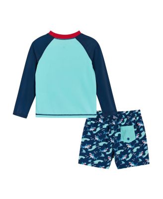Boys' Shark Graphic Raglan Rash Guard and Boardshort Set - Little Kid, Big Kid