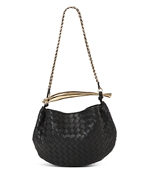Shop Bottega Veneta Sardine Leather Shoulder Bag In Black/brass