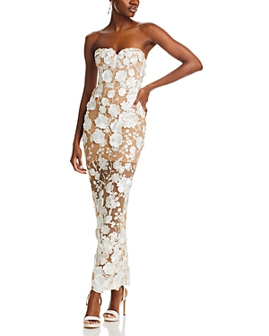 Bronx And Banco Jasmine Blanc Floral Embellished Strapless Gown In White